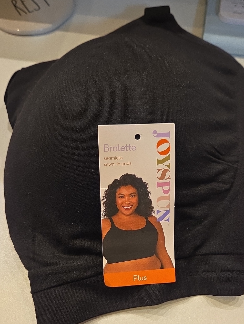 JOYspun Women's Plus Seamless Black Bralette with Sewn-In Pads